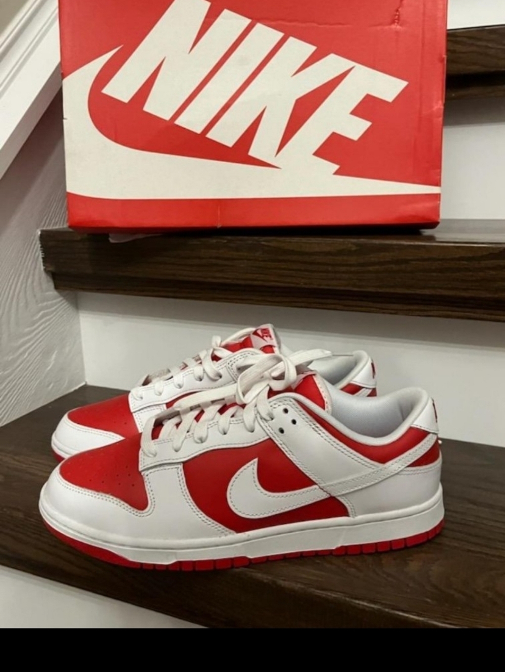 NWT Nike Low Dunk Red and White Low-Top Athletic Sneakers, Size 10.5